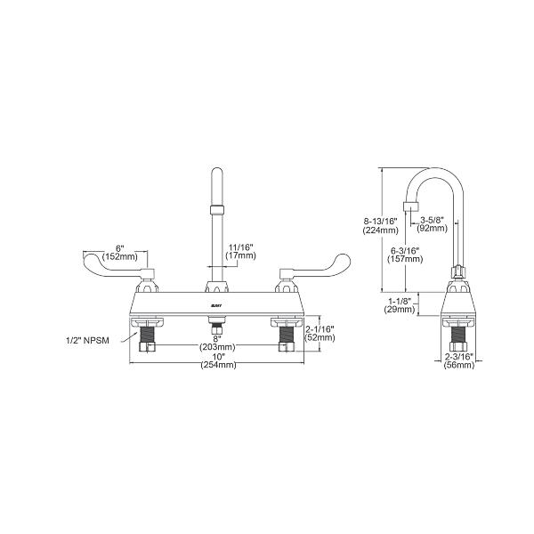 Elkay LK810GN04T6 8" Centerset with Exposed Deck Faucet with 4" Gooseneck Spout 6" Wristblade Handles Chrome