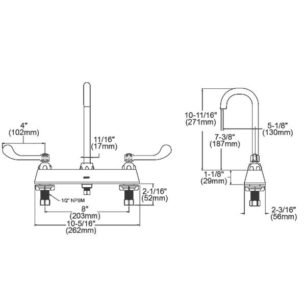 Elkay LK810LGN05T4 8" Centerset with Exposed Deck Laminar Flow Faucet with 5" Gooseneck Spout 4" Wristblade Handles Chrome