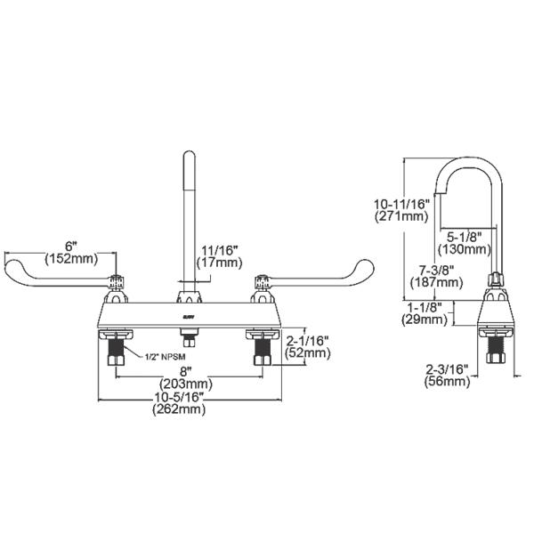 Elkay LK810LGN05T6 8" Centerset with Exposed Deck Laminar Flow Faucet with 5" Gooseneck Spout 6" Wristblade Handles Chrome