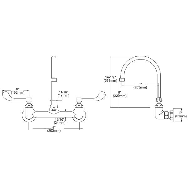 Elkay LK940GN08T6H Scrub/Handwash 8" Centerset Wall Mount Faucet w/8" Gooseneck Spout 6" Wristblade Handles 1/2" Offset Inlet