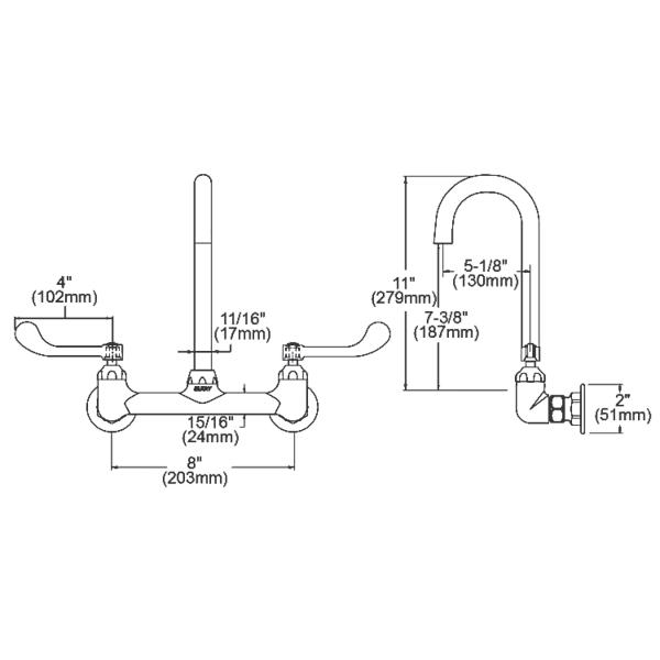 Elkay LK940LGN05T4H 8" Centerset Deck Mount Laminar Flow Faucet with 5" Gooseneck Spout 4" Wristblade Handles 1/2" Offset Inlets