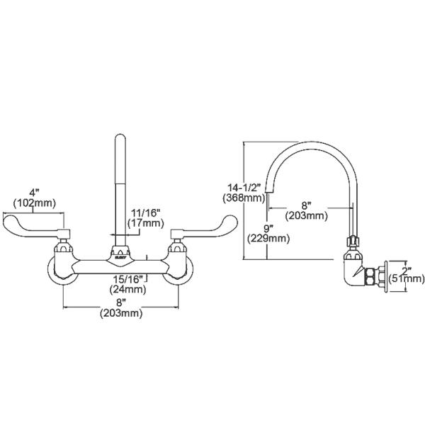 Elkay LK940LGN08T4H 8" Centerset Deck Mount Laminar Flow Faucet with 8" Gooseneck Spout 4" Wristblade Handles 1/2" Offset Inlets