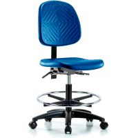 Blue Ridge Ergonomics PMBCH-MB-RG-T0-A0-CF-RC-BLU Polyurethane Chair - Medium Bench Height with Medium Back, Chrome Foot Ring, & Casters in Blue Polyurethane