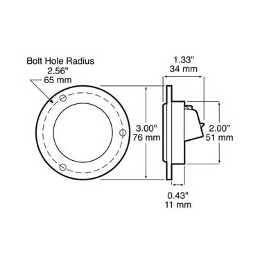Peterson M190FA-AMP Led Marker/ Clearance, P2, Round, Amp, Reflex, W/ Flange, 2″, Amber, Bulk Pack