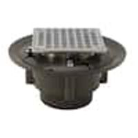 Jones Stephens D4996BN 3" x 4" Heavy Duty PVC Shower Drain with 3-1/2" Metal Spud and 5" Square Brushed Nickel Strainer