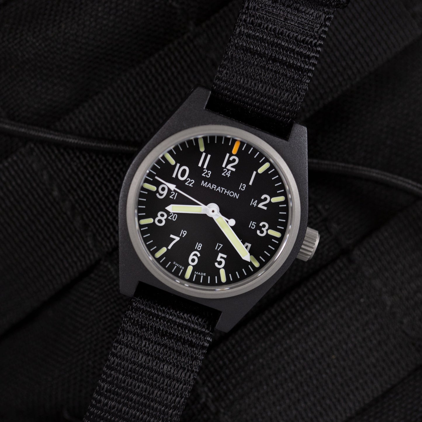 Marathon WW194009BK-0101 Black General Purpose Quartz with MaraGlo (GPQ) - 34mm with Black Ballistic Nylon Strap