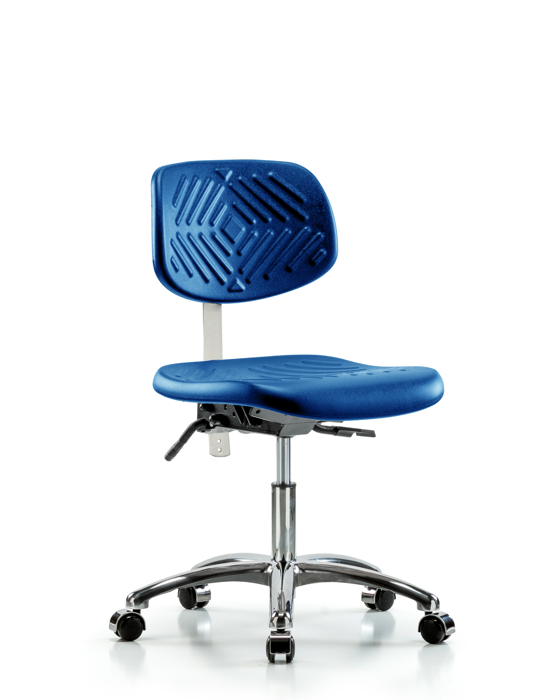 Blue Ridge Ergonomics NCR-PDHCH-CR-T0-A0-CC-BLU Class 10 Polyurethane Clean Room Chair - Desk Height with Casters in Blue Polyurethane