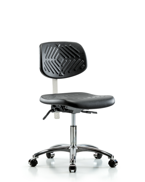 Blue Ridge Ergonomics NCR-PDHCH-CR-T1-A0-CC-BLK Class 100 Polyurethane Clean Room Chair - Desk Height with Seat Tilt & Casters in Black Polyurethane