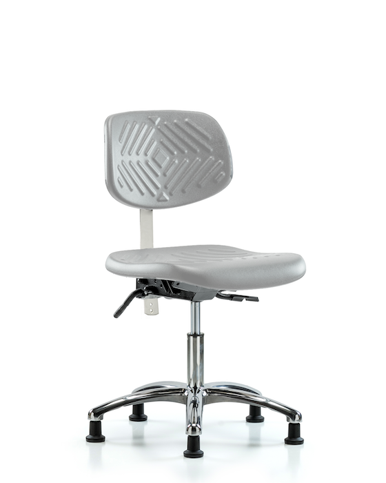 Blue Ridge Ergonomics NCR-PDHCH-CR-T1-A0-RG-GRY Class 100 Polyurethane Clean Room Chair - Desk Height with Seat Tilt & Stationary Glides in Gray Polyurethane