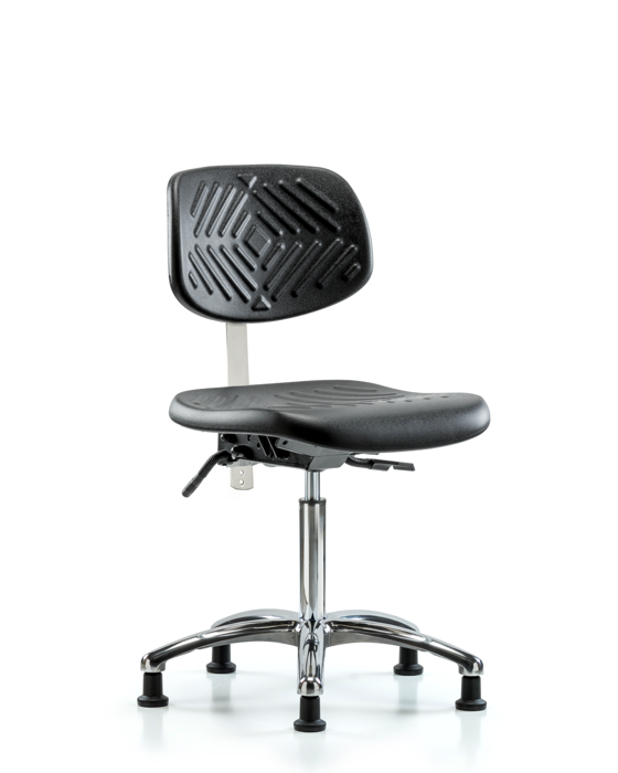 Blue Ridge Ergonomics NCR-PMBCH-CR-T1-A0-NF-RG-BLK Class 100 Polyurethane Clean Room Chair - Medium Bench Height with Seat Tilt & Stationary Glides in Black Polyurethane
