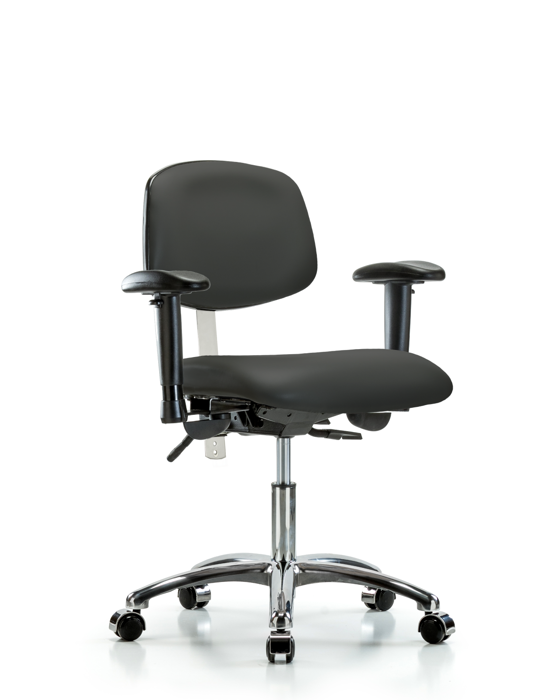 Blue Ridge Ergonomics NCR-VDHCH-CR-T0-A1-CC-8605 Class 100 Vinyl Clean Room Chair - Desk Height with Adjustable Arms & Casters in Charcoal Trailblazer™ Vinyl