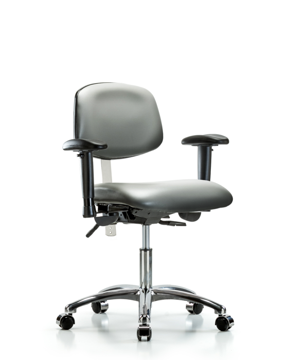 Blue Ridge Ergonomics NCR-VDHCH-CR-T0-A1-CC-8840 Class 100 Vinyl Clean Room Chair - Desk Height with Adjustable Arms & Casters in Sterling Supernova™ Vinyl