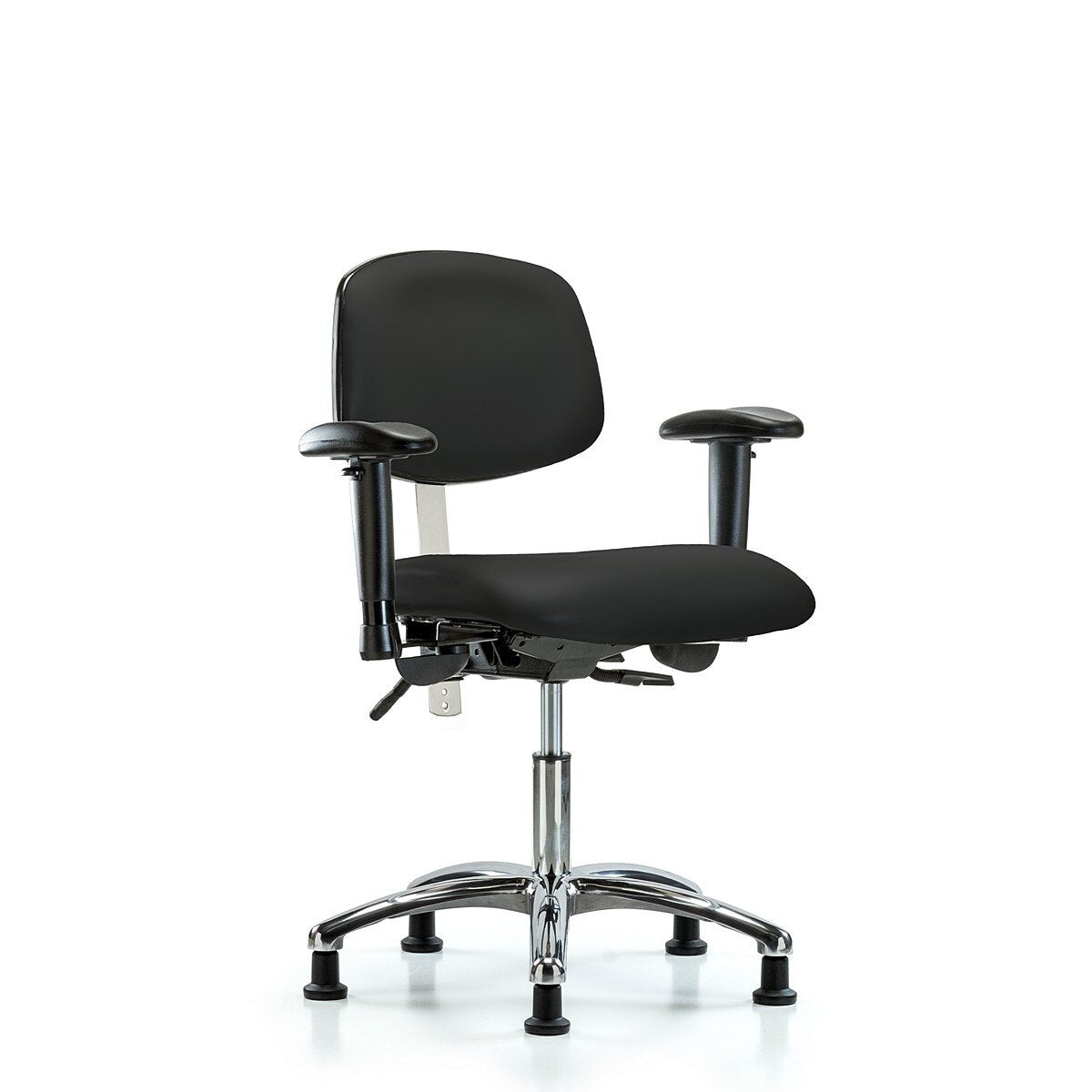 Blue Ridge Ergonomics NCR-VDHCH-CR-T0-A1-RG-8540 Class 100 Vinyl Clean Room Chair - Desk Height with Adjustable Arms & Stationary Glides in Black Trailblazer™ Vinyl