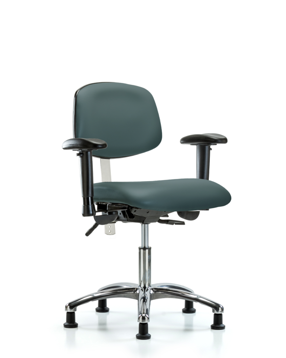 Blue Ridge Ergonomics NCR-VDHCH-CR-T0-A1-RG-8546 Class 100 Vinyl Clean Room Chair - Desk Height with Adjustable Arms & Stationary Glides in Colonial Blue Trailblazer™ Vinyl