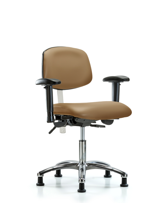 Blue Ridge Ergonomics NCR-VDHCH-CR-T0-A1-RG-8584 Class 100 Vinyl Clean Room Chair - Desk Height with Adjustable Arms & Stationary Glides in Taupe Trailblazer™ Vinyl