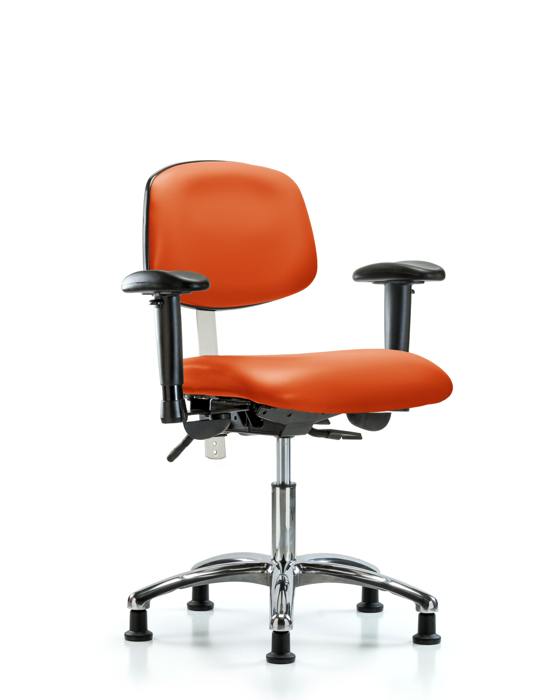 Blue Ridge Ergonomics NCR-VDHCH-CR-T0-A1-RG-8613 Class 100 Vinyl Clean Room Chair - Desk Height with Adjustable Arms & Stationary Glides in Orange Kist Trailblazer™ Vinyl