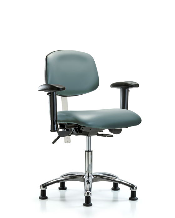 Blue Ridge Ergonomics NCR-VDHCH-CR-T0-A1-RG-8822 Class 100 Vinyl Clean Room Chair - Desk Height with Adjustable Arms & Stationary Glides in Storm Supernova™ Vinyl