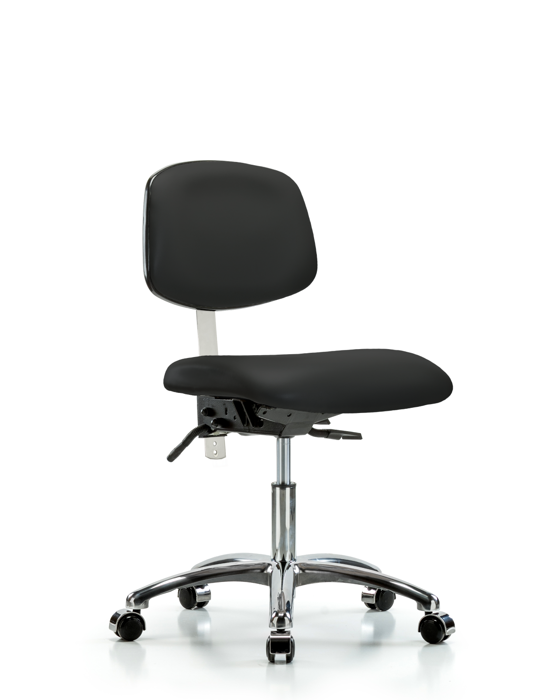 Blue Ridge Ergonomics NCR-VDHCH-CR-T1-A0-CC-8540 Class 100 Vinyl Clean Room Chair - Desk Height with Seat Tilt & Casters in Black Trailblazer™ Vinyl