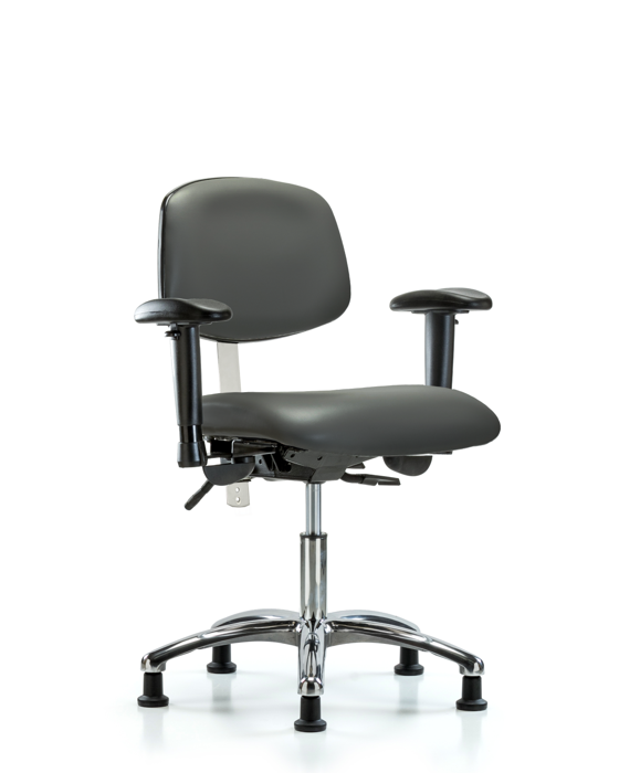 Blue Ridge Ergonomics NCR-VDHCH-CR-T1-A1-RG-8823 Class 100 Vinyl Clean Room Chair - Desk Height with Seat Tilt, Adjustable Arms, & Stationary Glides in Carbon Supernova™ Vinyl