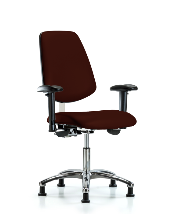 Blue Ridge Ergonomics NCR-VDHCH-MB-CR-T0-A1-RG-8569 Class 100 Vinyl Clean Room Chair - Desk Height with Medium Back, Adjustable Arms, & Stationary Glides in Burgundy Trailblazer™ Vinyl