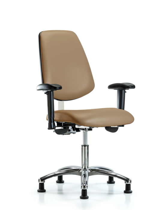Blue Ridge Ergonomics NCR-VDHCH-MB-CR-T0-A1-RG-8584 Class 100 Vinyl Clean Room Chair - Desk Height with Medium Back, Adjustable Arms, & Stationary Glides in Taupe Trailblazer™ Vinyl