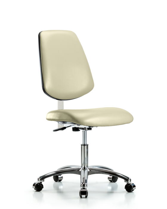 Blue Ridge Ergonomics NCR-VDHCH-MB-CR-T1-A0-CC-8501 Class 100 Vinyl Clean Room Chair - Desk Height with Medium Back, Seat Tilt, & Casters in Adobe White Trailblazer™ Vinyl