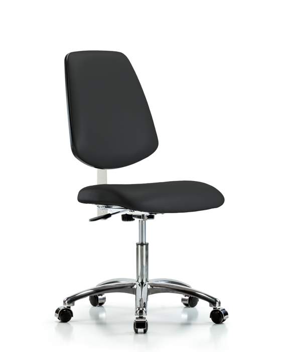 Blue Ridge Ergonomics NCR-VDHCH-MB-CR-T1-A0-CC-8540 Class 100 Vinyl Clean Room Chair - Desk Height with Medium Back, Seat Tilt, & Casters in Black Trailblazer™ Vinyl