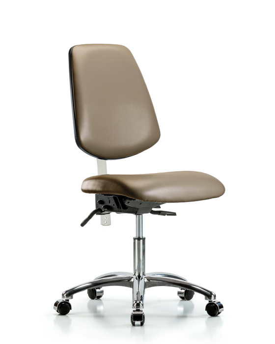 Blue Ridge Ergonomics NCR-VDHCH-MB-CR-T1-A0-CC-8809 Class 100 Vinyl Clean Room Chair - Desk Height with Medium Back, Seat Tilt, & Casters in Taupe Supernova™ Vinyl