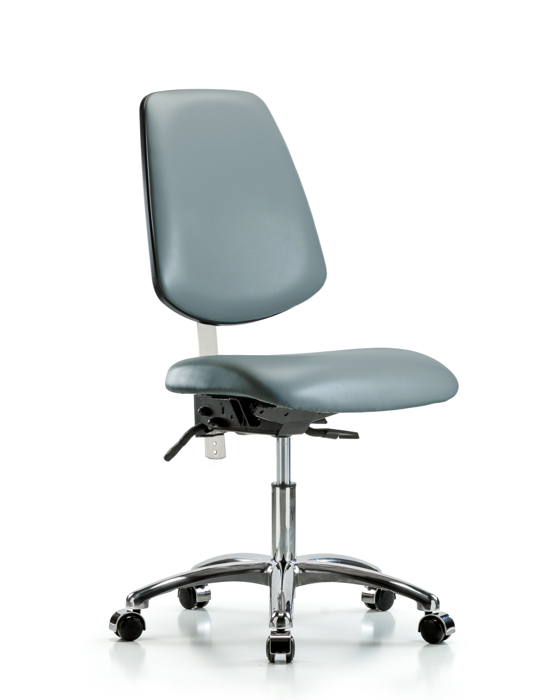 Blue Ridge Ergonomics NCR-VDHCH-MB-CR-T1-A0-CC-8822 Class 100 Vinyl Clean Room Chair - Desk Height with Medium Back, Seat Tilt, & Casters in Storm Supernova™ Vinyl