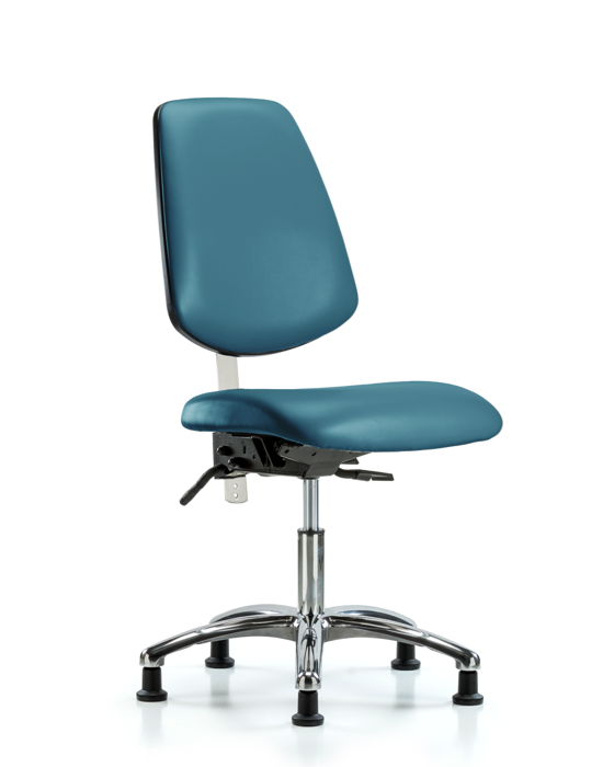 Blue Ridge Ergonomics NCR-VDHCH-MB-CR-T1-A0-RG-8801 Class 100 Vinyl Clean Room Chair - Desk Height with Medium Back, Seat Tilt, & Stationary Glides in Marine Blue Supernova™ Vinyl
