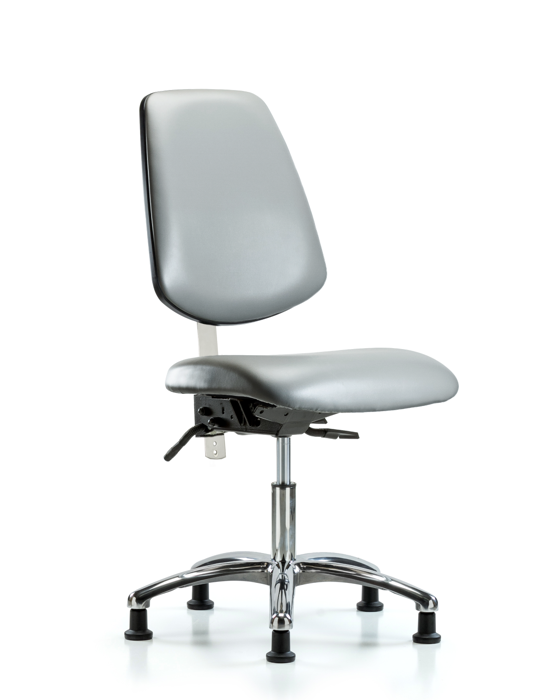 Blue Ridge Ergonomics NCR-VDHCH-MB-CR-T1-A0-RG-8840 Class 100 Vinyl Clean Room Chair - Desk Height with Medium Back, Seat Tilt, & Stationary Glides in Sterling Supernova™ Vinyl