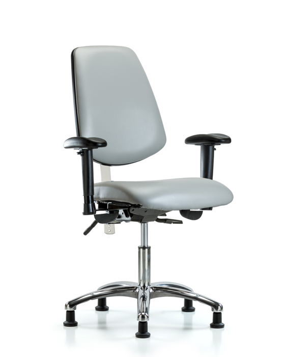 Blue Ridge Ergonomics NCR-VDHCH-MB-CR-T1-A1-RG-8809 Class 100 Vinyl Clean Room Chair - Desk Height with Medium Back, Seat Tilt, Adjustable Arms, & Stationary Glides in Taupe Supernova™ Vinyl