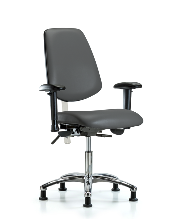Blue Ridge Ergonomics NCR-VDHCH-MB-CR-T1-A1-RG-8823 Class 100 Vinyl Clean Room Chair - Desk Height with Medium Back, Seat Tilt, Adjustable Arms, & Stationary Glides in Carbon Supernova™ Vinyl
