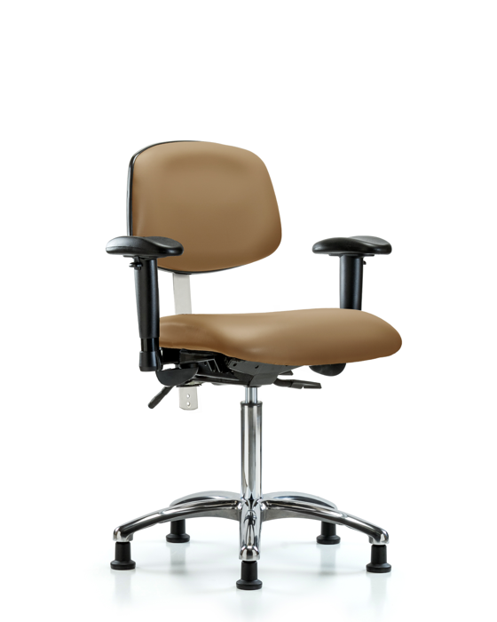Blue Ridge Ergonomics NCR-VMBCH-CR-T0-A1-NF-RG-8584 Class 100 Vinyl Clean Room Chair - Medium Bench Height with Adjustable Arms & Stationary Glides in Taupe Trailblazer™ Vinyl