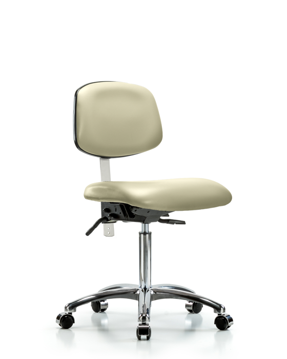 Blue Ridge Ergonomics NCR-VMBCH-CR-T1-A0-NF-CC-8501 Class 100 Vinyl Clean Room Chair - Medium Bench Height with Seat Tilt & Casters in Adobe White Trailblazer™ Vinyl