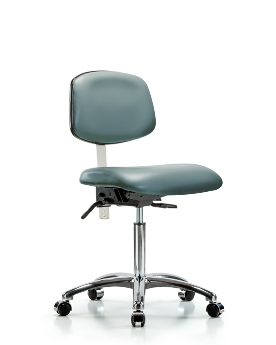 Blue Ridge Ergonomics NCR-VMBCH-CR-T1-A0-NF-CC-8822 Class 100 Vinyl Clean Room Chair - Medium Bench Height with Seat Tilt & Casters in Storm Supernova™ Vinyl