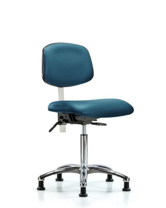 Blue Ridge Ergonomics NCR-VMBCH-CR-T1-A0-NF-RG-8801 Class 100 Vinyl Clean Room Chair - Medium Bench Height with Seat Tilt & Stationary Glides in Marine Blue Supernova™ Vinyl