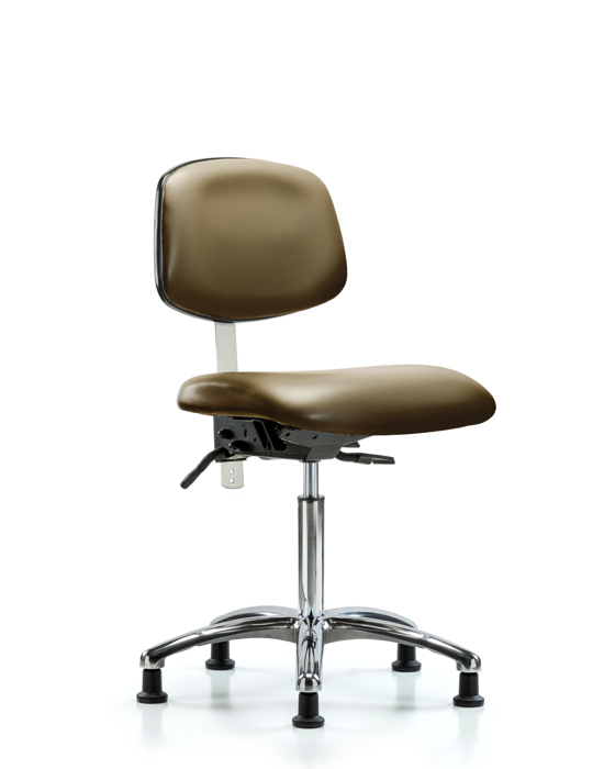 Blue Ridge Ergonomics NCR-VMBCH-CR-T1-A0-NF-RG-8809 Class 100 Vinyl Clean Room Chair - Medium Bench Height with Seat Tilt & Stationary Glides in Taupe Supernova™ Vinyl