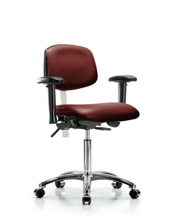 Blue Ridge Ergonomics NCR-VMBCH-CR-T1-A1-NF-CC-8815 Class 100 Vinyl Clean Room Chair - Medium Bench Height with Seat Tilt, Adjustable Arms, & Casters in Borscht Supernova™ Vinyl