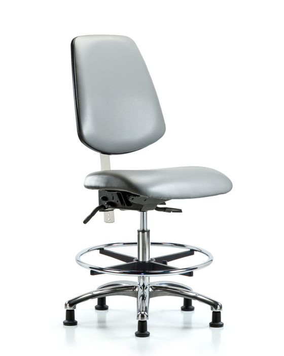 Blue Ridge Ergonomics NCR-VMBCH-MB-CR-T0-A0-CF-RG-8840 Class 100 Vinyl Clean Room Chair - Medium Bench Height with Medium Back, Chrome Foot Ring, & Stationary Glides in Sterling Supernova™ Vinyl