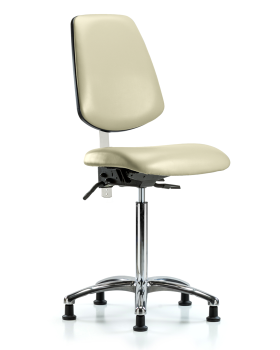 Blue Ridge Ergonomics NCR-VMBCH-MB-CR-T0-A0-NF-RG-8501 Class 100 Vinyl Clean Room Chair - Medium Bench Height with Medium Back & Stationary Glides in Adobe White Trailblazer™ Vinyl