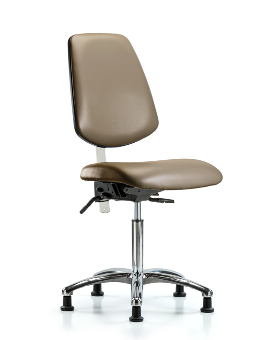 Blue Ridge Ergonomics NCR-VMBCH-MB-CR-T0-A0-NF-RG-8809 Class 100 Vinyl Clean Room Chair - Medium Bench Height with Medium Back & Stationary Glides in Taupe Supernova™ Vinyl