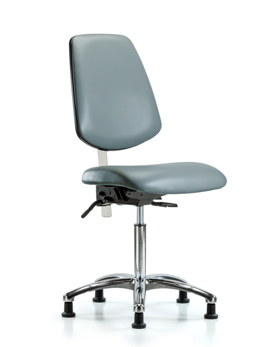 Blue Ridge Ergonomics NCR-VMBCH-MB-CR-T0-A0-NF-RG-8822 Class 100 Vinyl Clean Room Chair - Medium Bench Height with Medium Back & Stationary Glides in Storm Supernova™ Vinyl