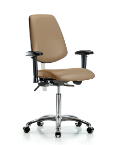Blue Ridge Ergonomics NCR-VMBCH-MB-CR-T0-A1-NF-CC-8584 Class 100 Vinyl Clean Room Chair - Medium Bench Height with Medium Back, Adjustable Arms, & Casters in Taupe Trailblazer™ Vinyl