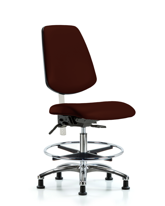 Blue Ridge Ergonomics NCR-VMBCH-MB-CR-T1-A0-CF-RG-8569 Class 100 Vinyl Clean Room Chair - Medium Bench Height with Medium Back, Seat Tilt, Chrome Foot Ring, & Stationary Glides in Burgundy Trailblazer™ Vinyl