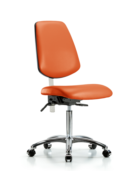 Blue Ridge Ergonomics NCR-VMBCH-MB-CR-T1-A0-NF-CC-8613 Class 100 Vinyl Clean Room Chair - Medium Bench Height with Medium Back, Seat Tilt, & Casters in Orange Kist Trailblazer™ Vinyl