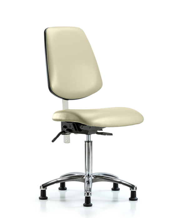 Blue Ridge Ergonomics NCR-VMBCH-MB-CR-T1-A0-NF-RG-8501 Class 100 Vinyl Clean Room Chair - Medium Bench Height with Medium Back, Seat Tilt, & Stationary Glides in Adobe White Trailblazer™ Vinyl
