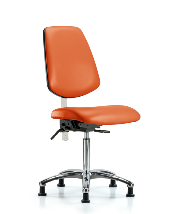 Blue Ridge Ergonomics NCR-VMBCH-MB-CR-T1-A0-NF-RG-8613 Class 100 Vinyl Clean Room Chair - Medium Bench Height with Medium Back, Seat Tilt, & Stationary Glides in Orange Kist Trailblazer™ Vinyl