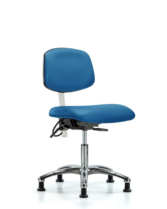 Blue Ridge Ergonomics NECR-DHCH-CR-T0-A0-EG-ESDBLU Class 100 Vinyl Clean Room/ESD Chair - Desk Height with ESD Stationary Glides in Blue ESD Vinyl