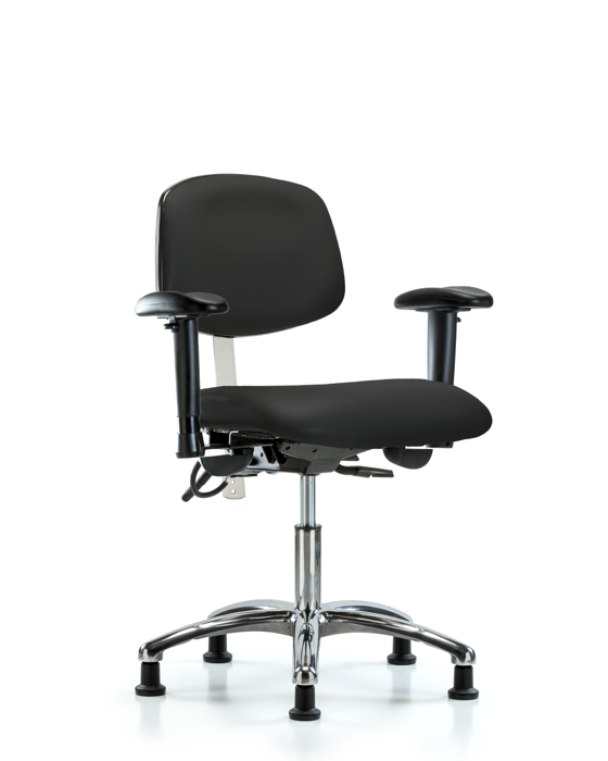 Blue Ridge Ergonomics NECR-DHCH-CR-T1-A1-EG-ESDBLK Class 100 Vinyl Clean Room/ESD Chair - Desk Height with Seat Tilt, Adjustable Arms, & ESD Stationary Glides in Black ESD Vinyl
